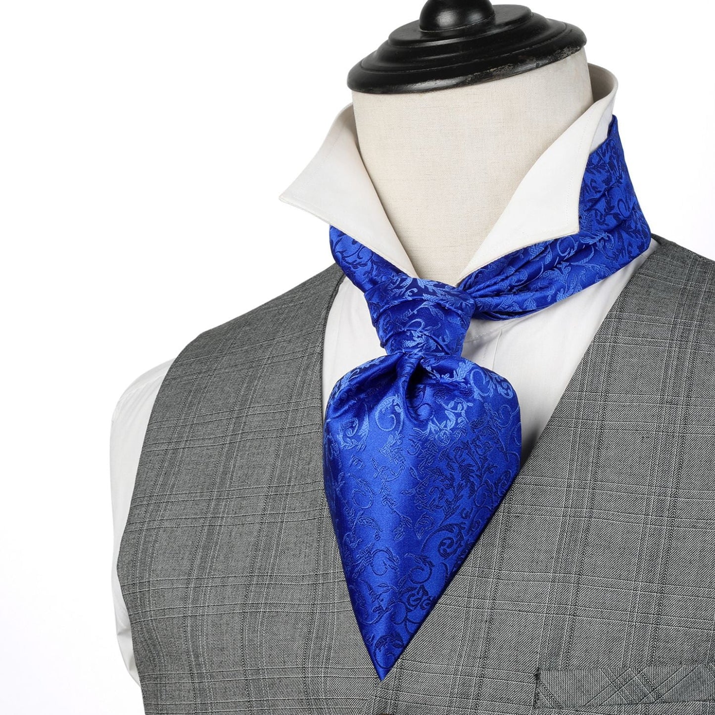 Hisdern Floral Royal Blue Ascot Cravat for Men Wedding Formal