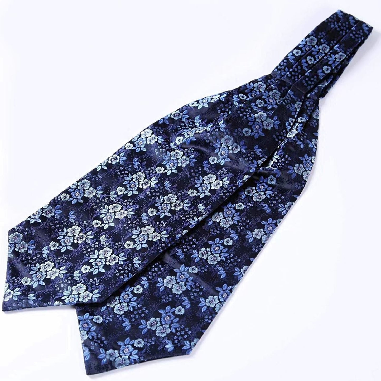 Hisdern Floral Navy Blue Ascot Cravat for Men Wedding Formal