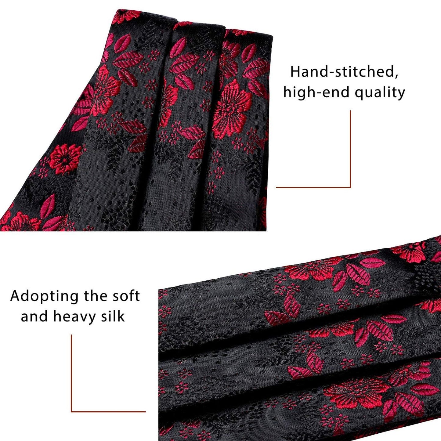 Hisdern Floral Red Black Ascot Cravat for Men Wedding Formal