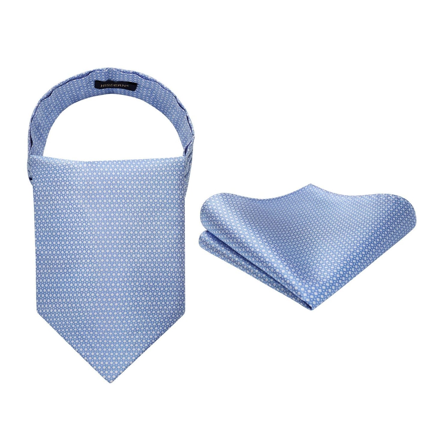 Hisdern Houndstooth Ascot for Men Blue Vintage Style Neckwear Set