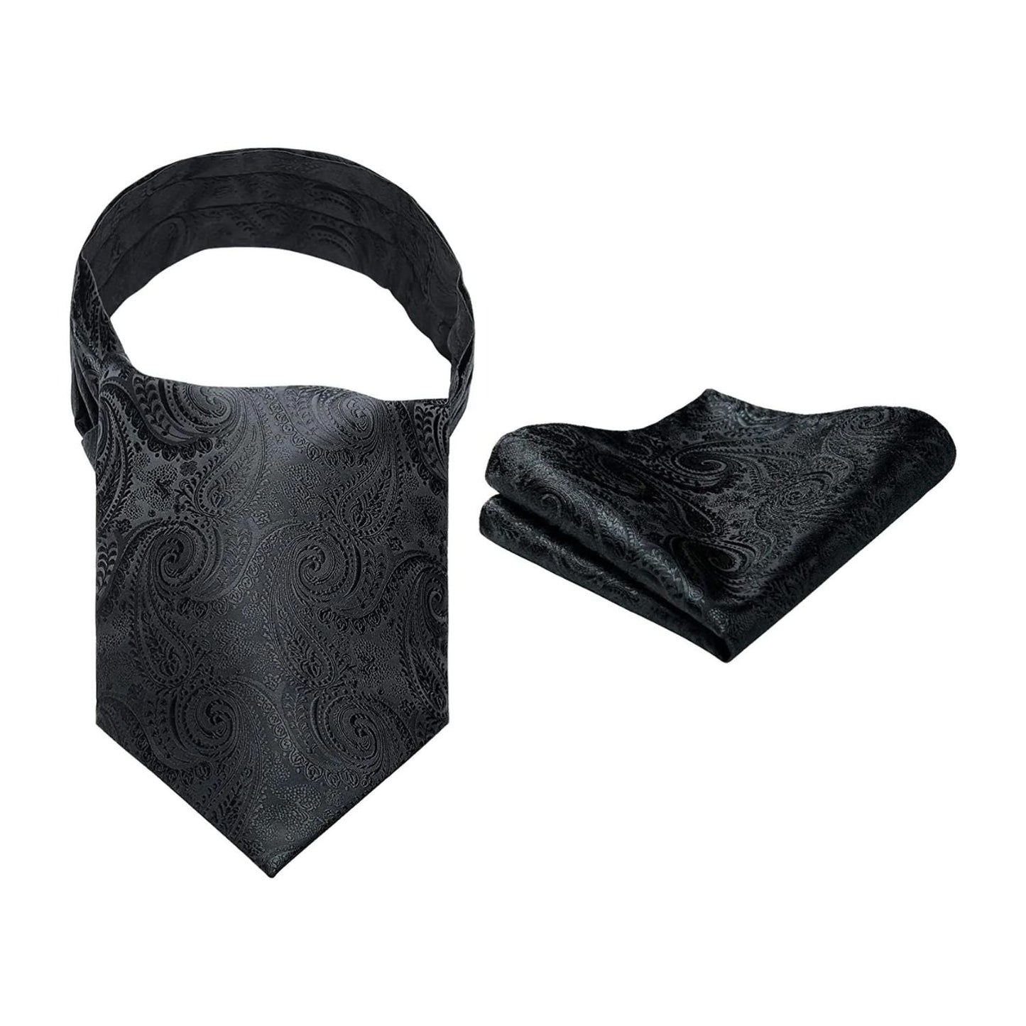 Hisdern Paisley Ascot Cravat for Men Black Formal Neckwear