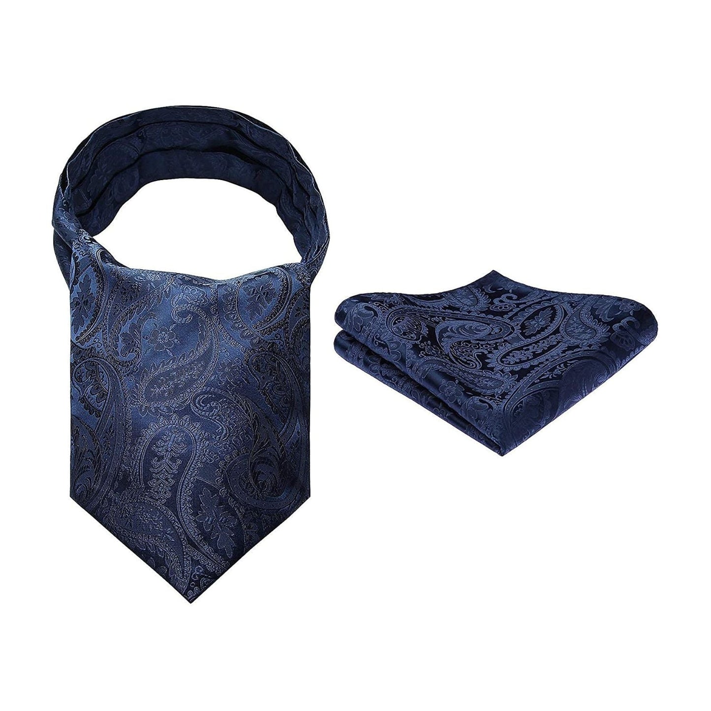 Hisdern Paisley Ascot Cravat for Men Navy Blue Formal Neckwear