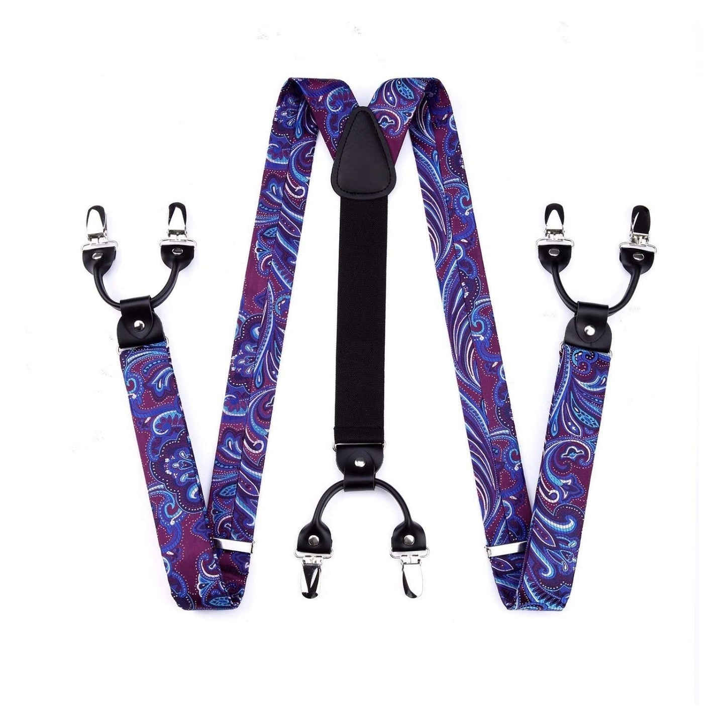 Hisdern Paisley Suspenders Bow Tie Set Purple Blue Formal Accessories