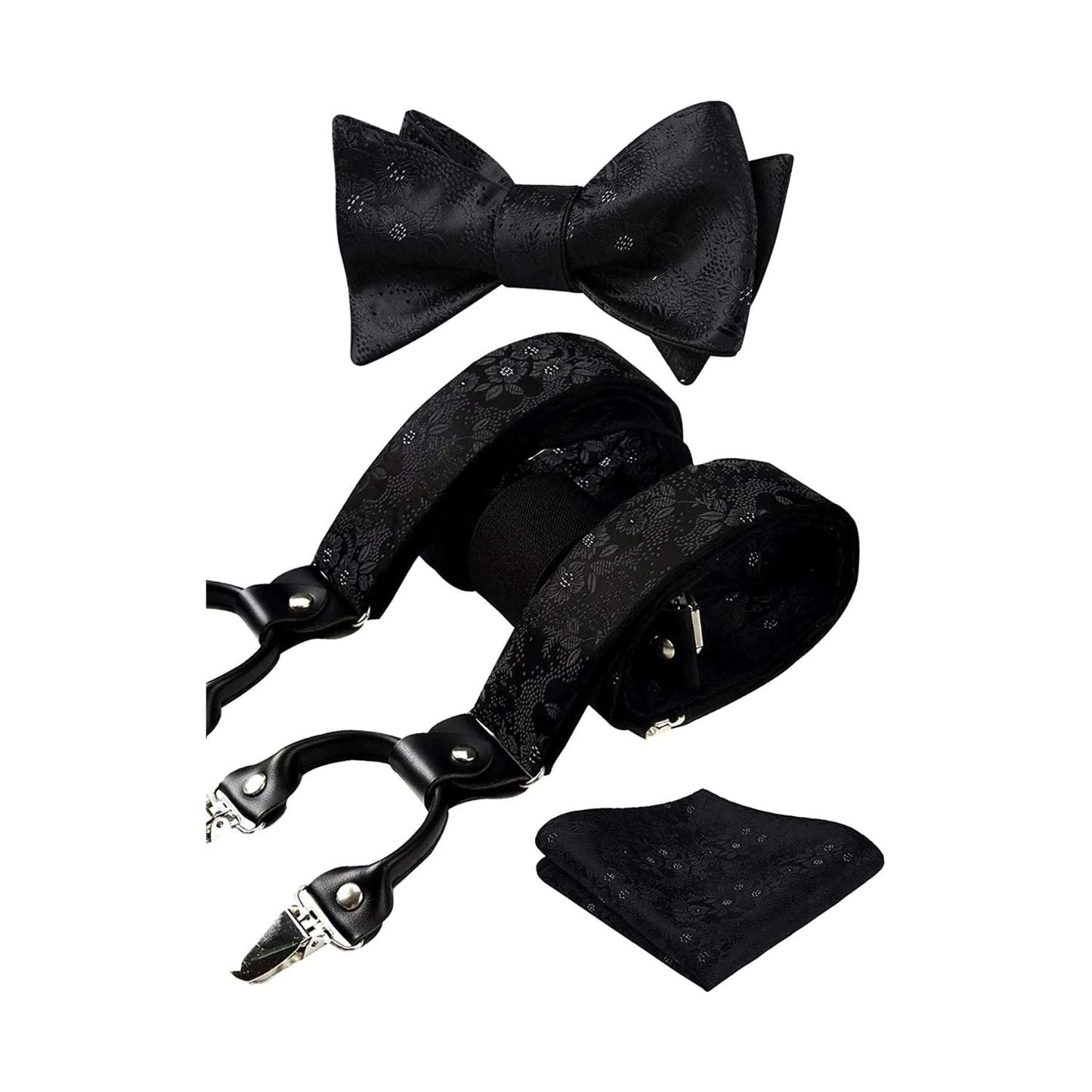 Hisdern Paisley Suspenders Bow Tie Set Black Formal Accessories