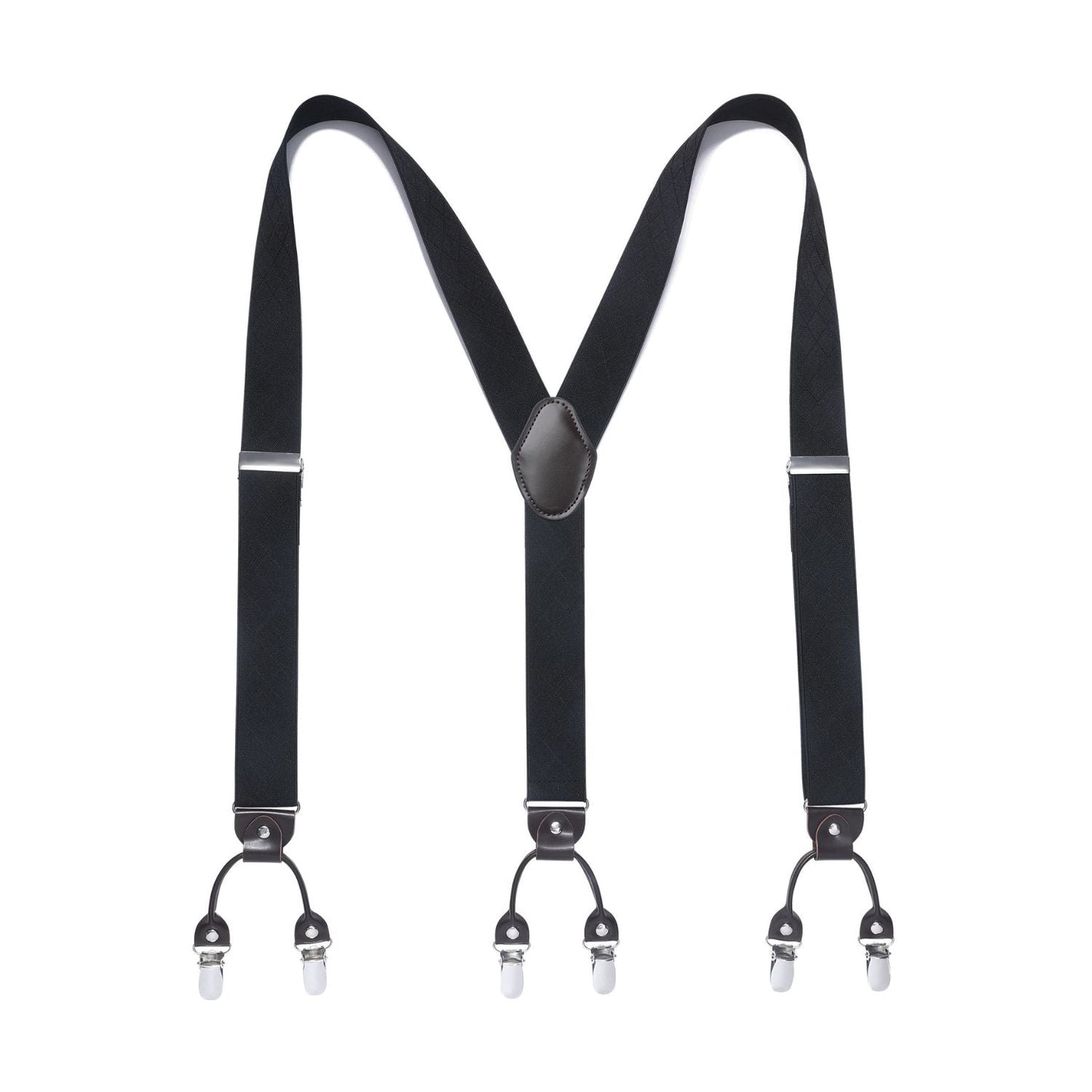 Hisdern Black Suspenders Y-Back 6 Clips Adjustable Fit for Formal Wear