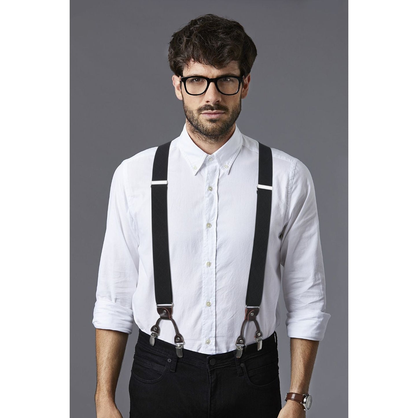 Hisdern Black Suspenders Y-Back 6 Clips Adjustable Fit for Formal Wear