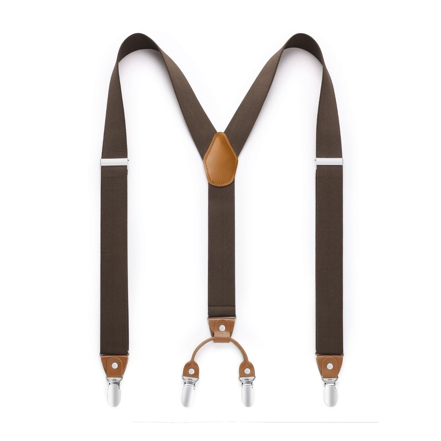 Hisdern Classic Brown Suspenders Y-Back Adjustable Fit for Men