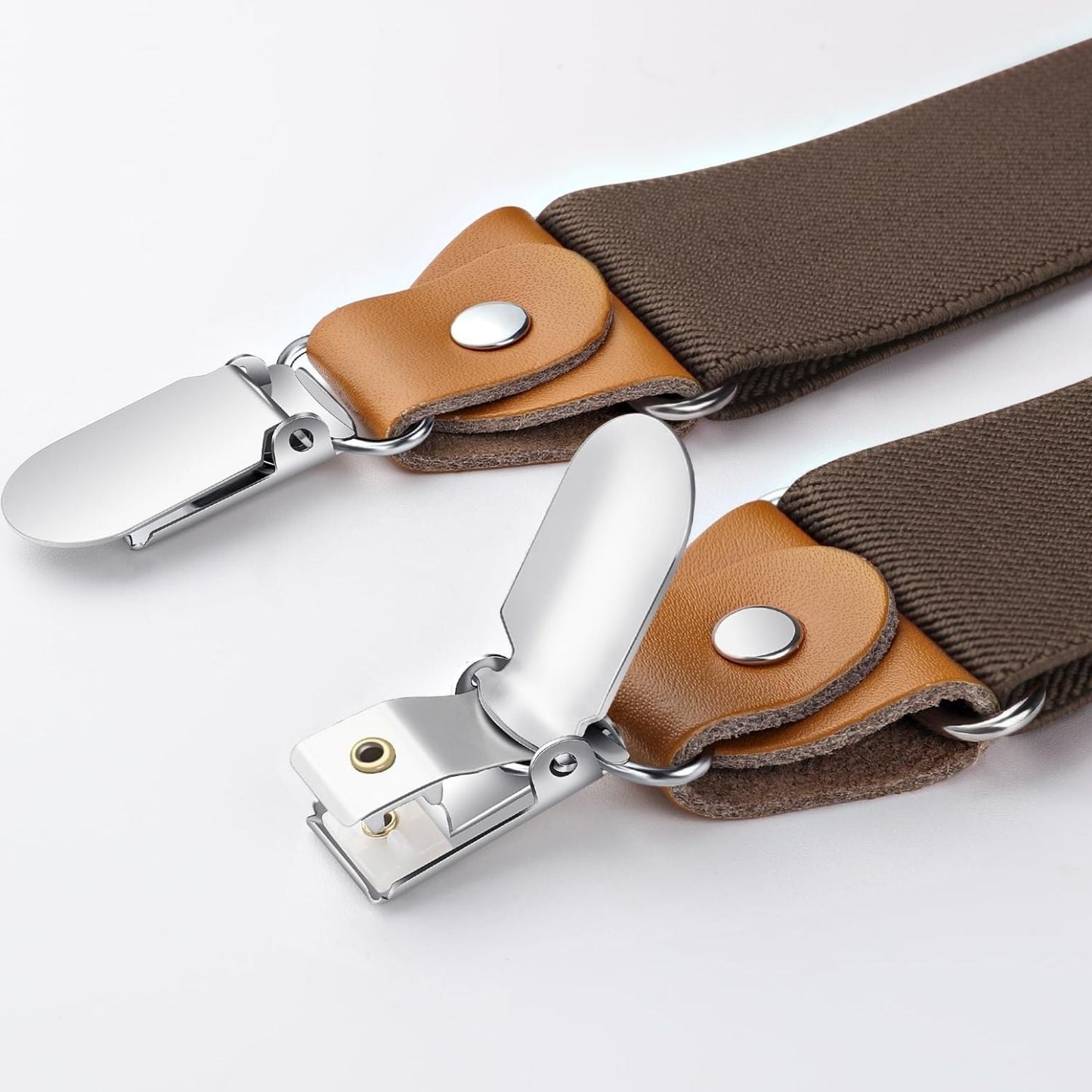 Hisdern Classic Brown Suspenders Y-Back Adjustable Fit for Men