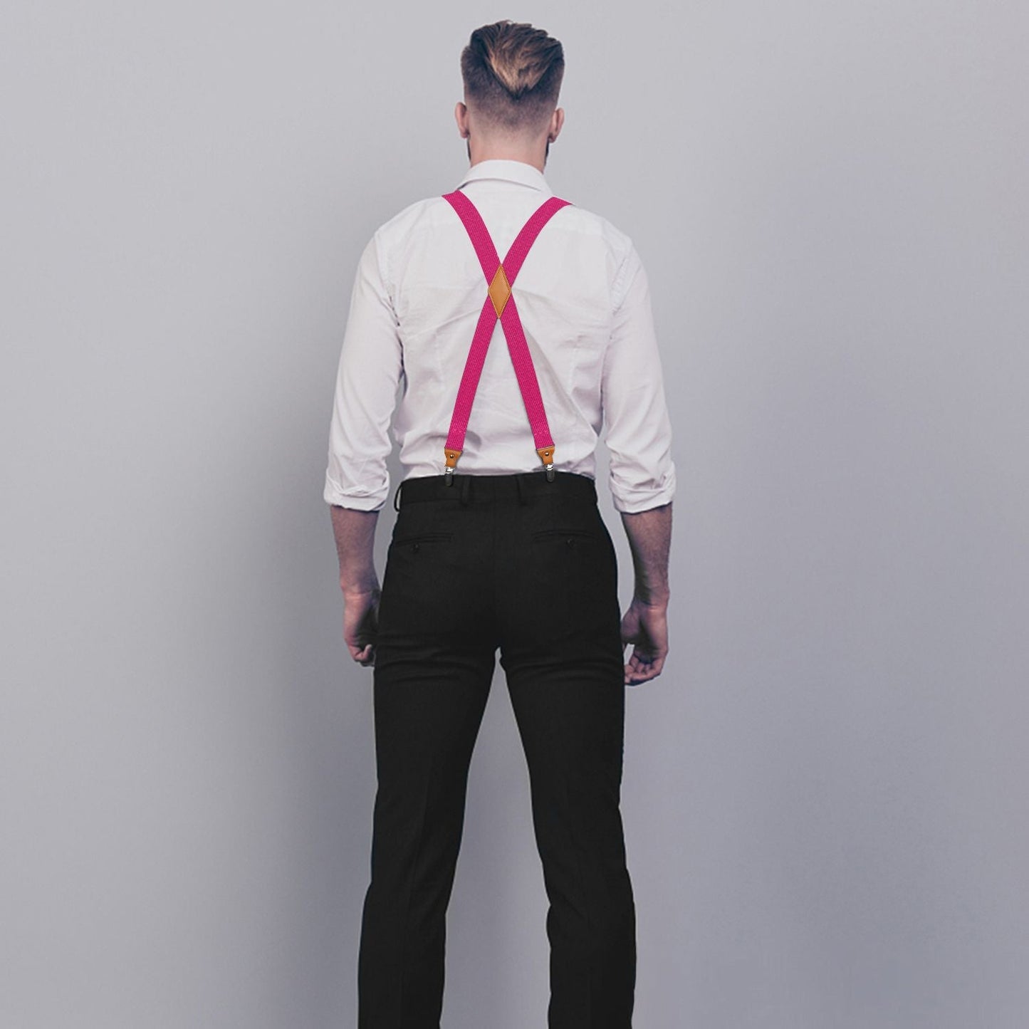 Hisdern Hot Pink Solid Suspenders Pre-Tied Bow Tie Set Formal Wedding