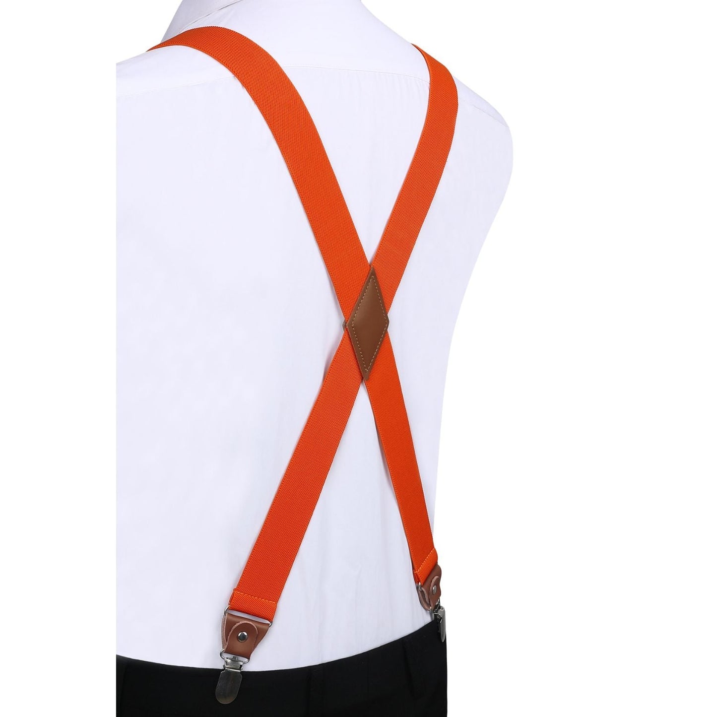 Hisdern 1.4 Inch Adjustable Suspender Orange with 4-Clip for Formal Pants