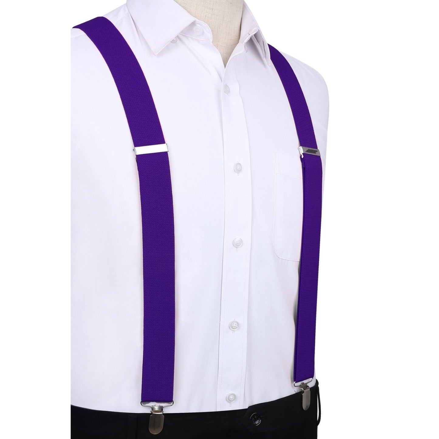 Hisdern 1.4 Inch Adjustable Suspender Purple with 4-Clip for Formal Pants