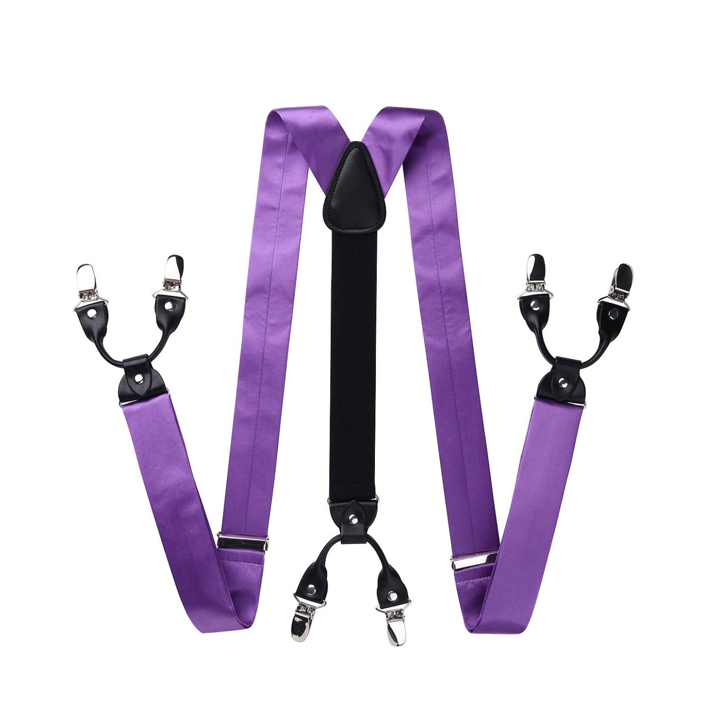 Hisdern Solid Suspenders Pre-Tied Bow Tie Set Purple Formal Wedding Outfit