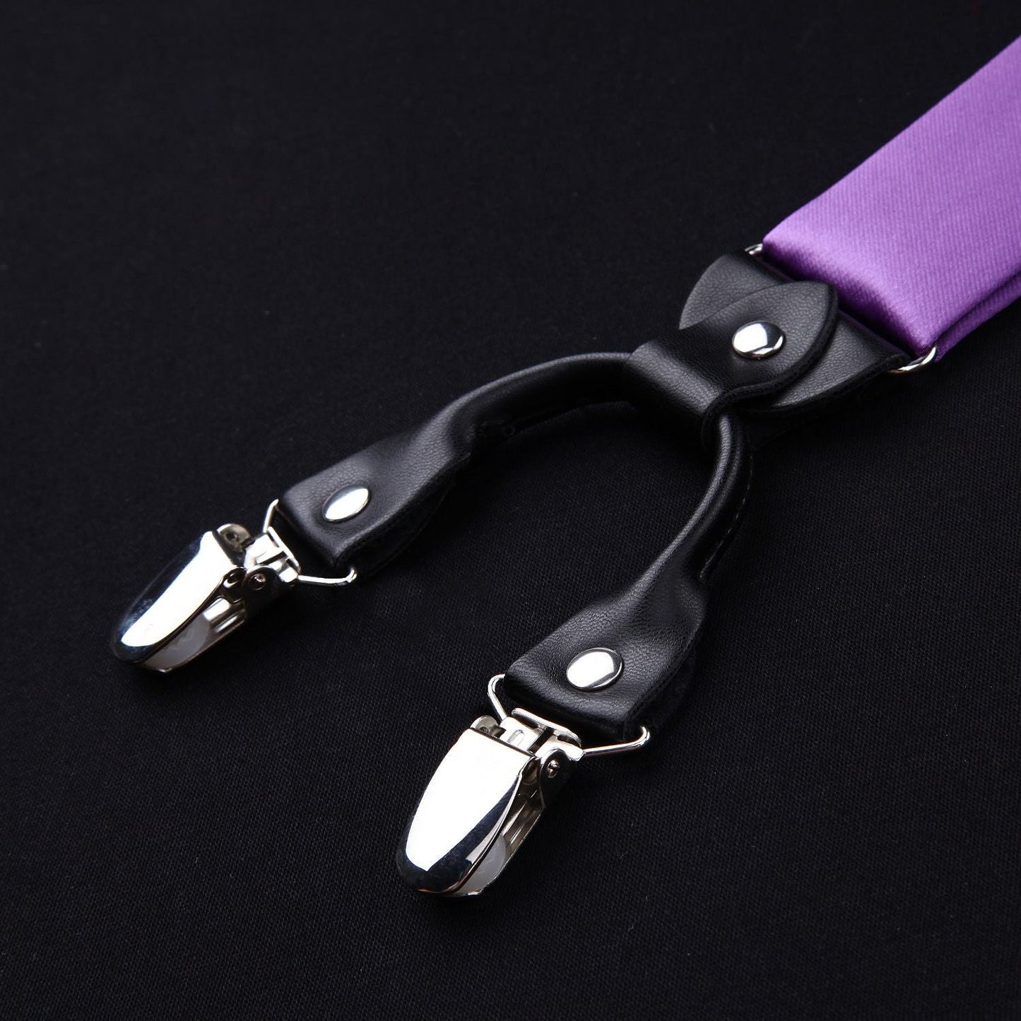 Hisdern Solid Suspenders Pre-Tied Bow Tie Set Purple Formal Wedding Outfit