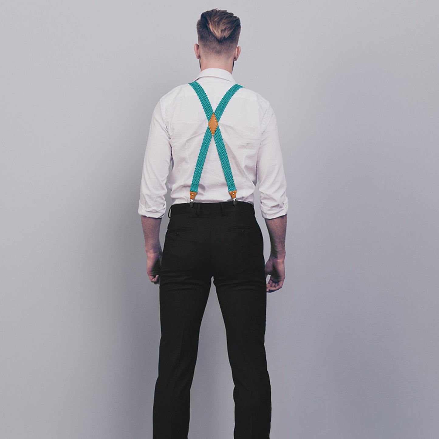 Hisdern Aqua Solid Suspenders Pre-Tied Bow Tie Set Formal Wedding