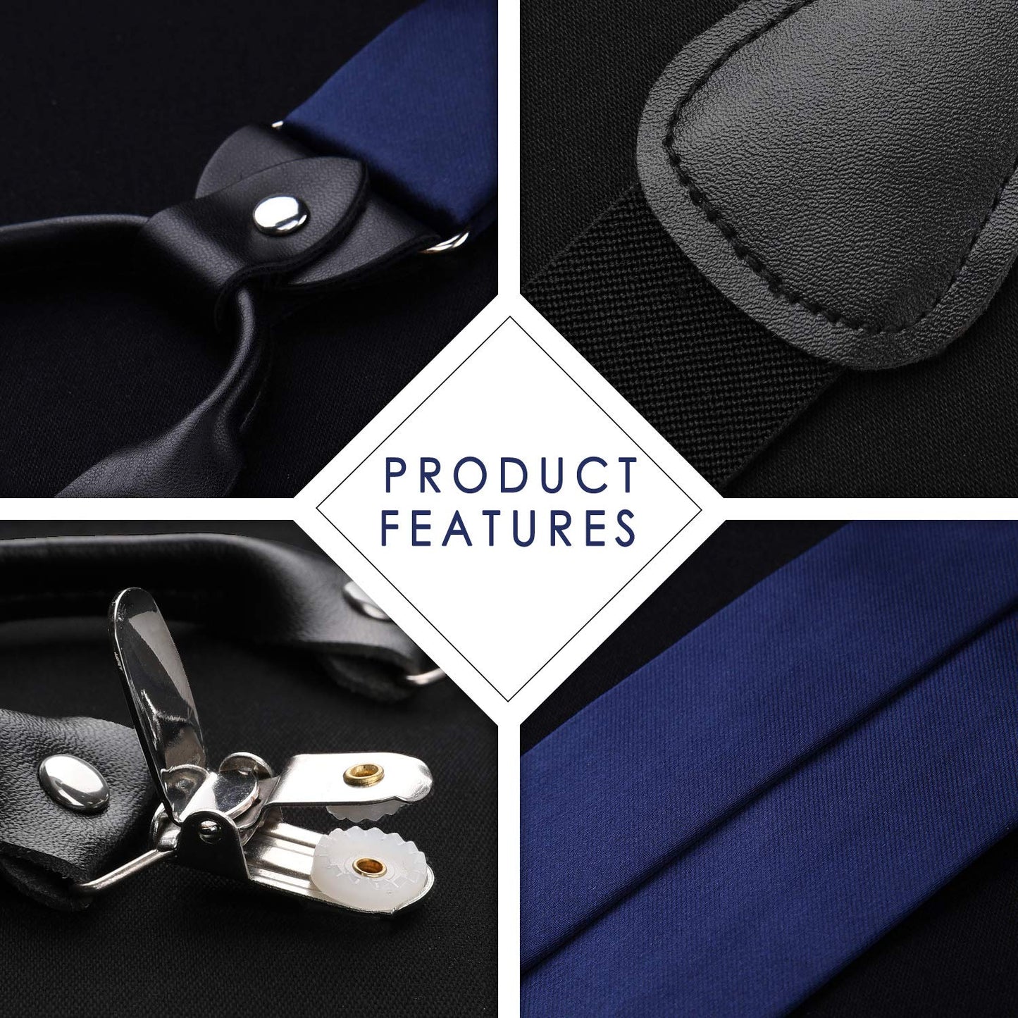 Hisdern Solid Suspenders Pre-Tied Bow Tie Set Navy Blue Formal Wedding Outfit