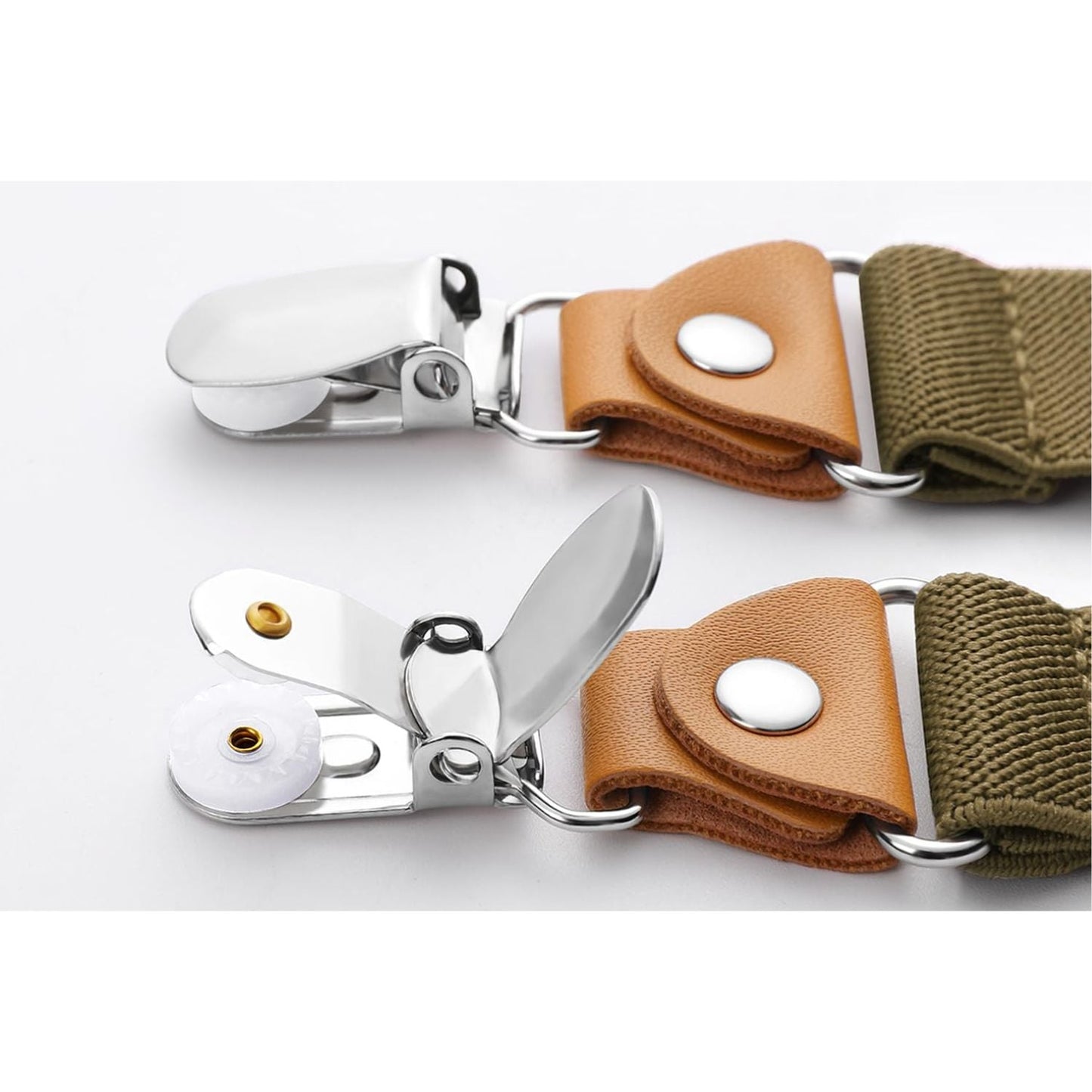 Hisdern 1.0 Inch Adjustable Suspender Khaki with 4-Clip for Formal Pants