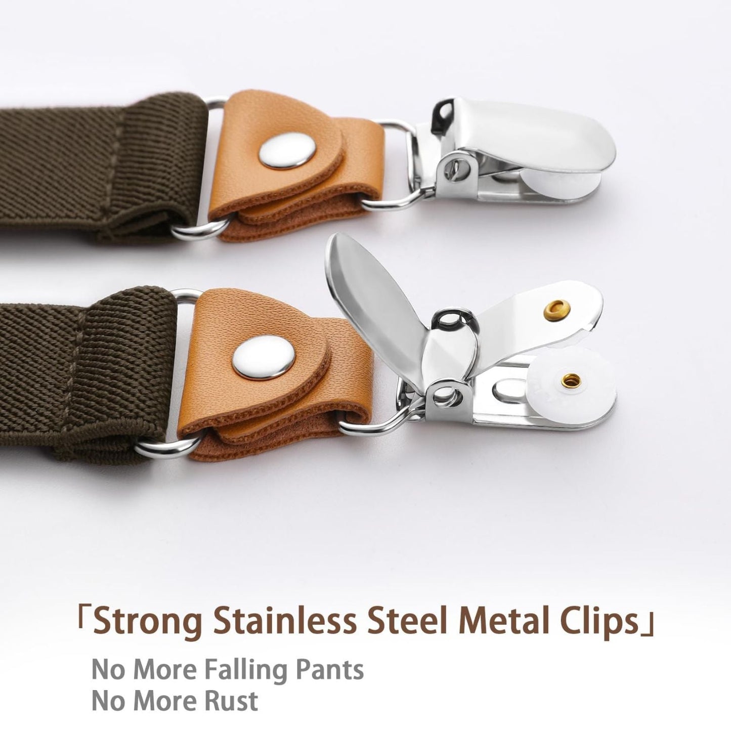 Hisdern 1.0 Inch Adjustable Suspender Brown with 4-Clip for Formal Pants