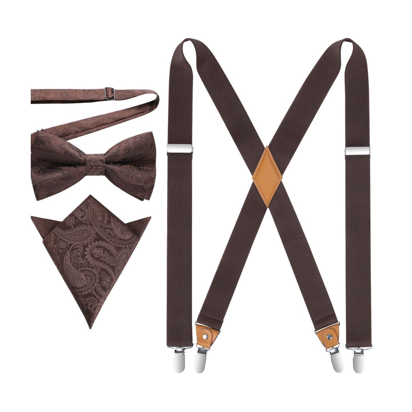 Hisdern Classic Brown Suspenders X-Back Adjustable Fit for Men