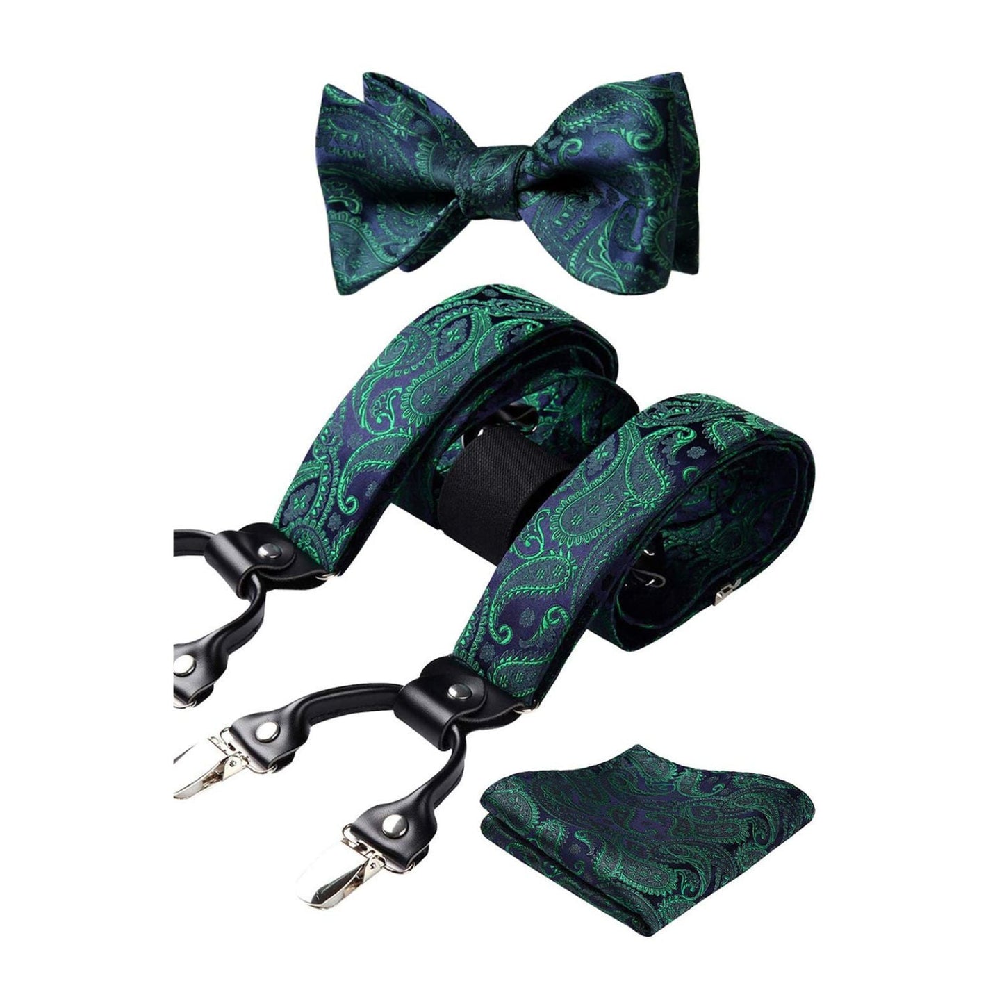 Hisdern Paisley Suspenders Bow Tie Set Green Formal Accessories