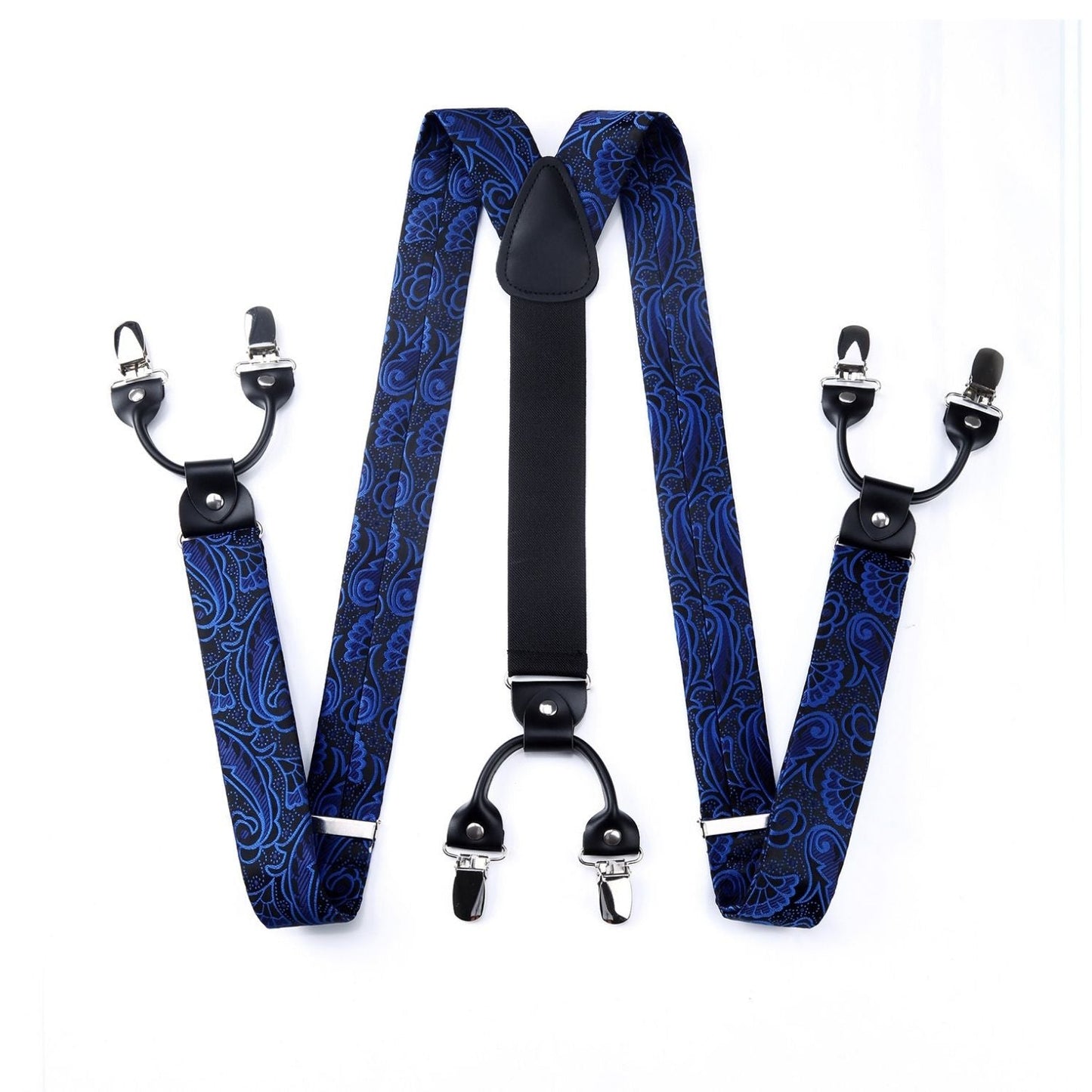 Hisdern Paisley Suspenders Pre-tied Bow Tie Set Blue Formal Accessories