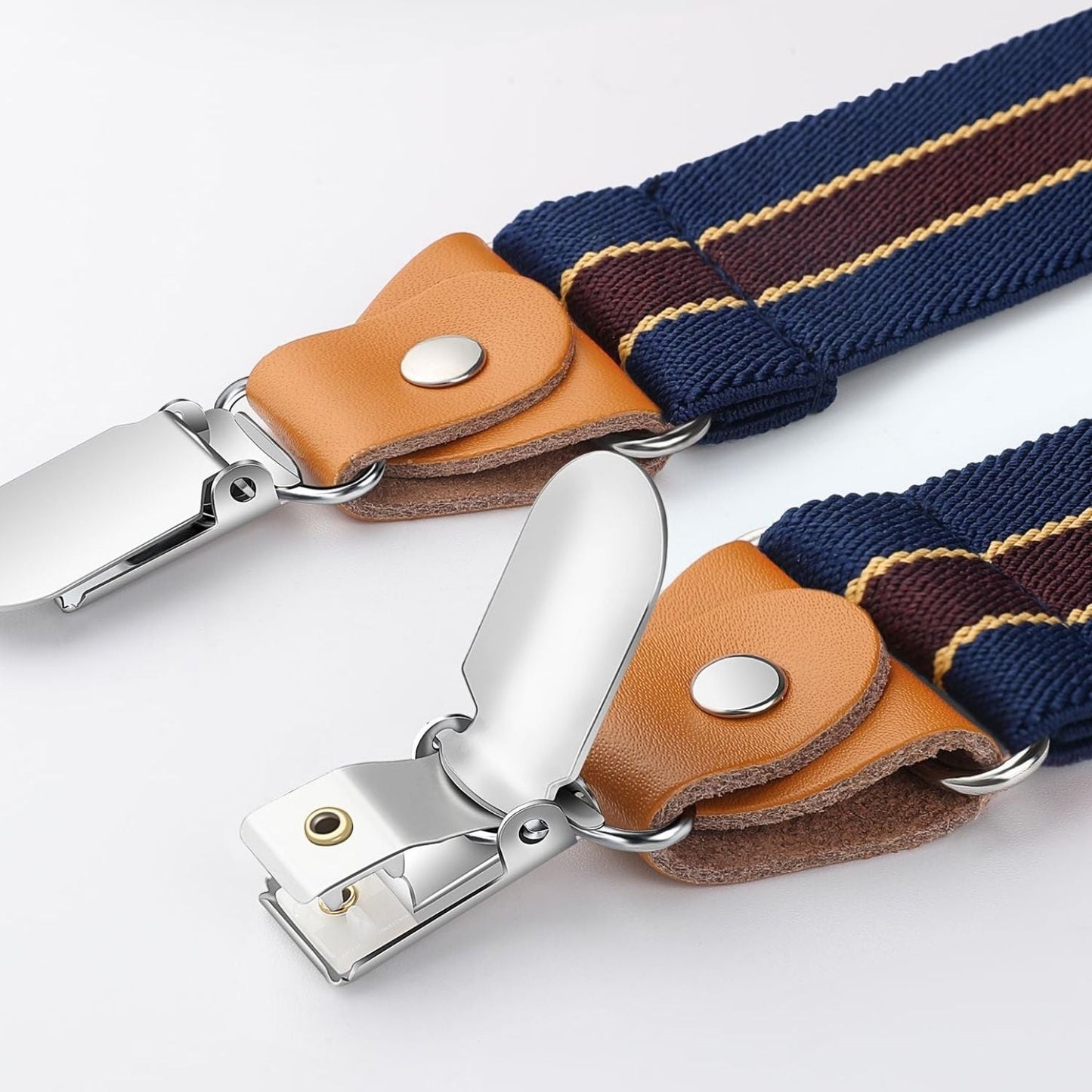 Hisdern 1.4 Inch Adjustable Suspender Navy Blue with 4-Clip for Formal Pants
