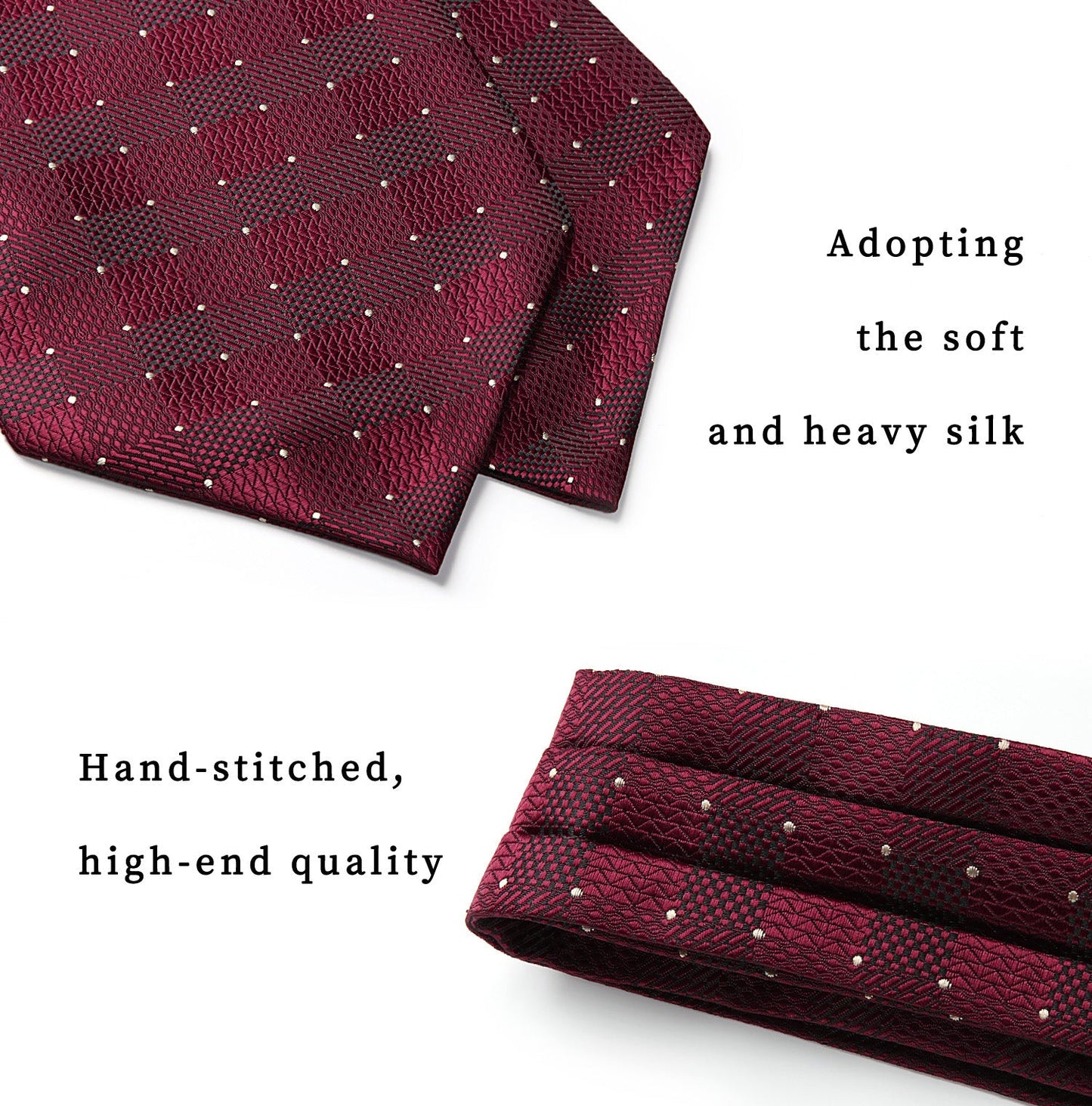 Hisdern Burgundy Checkered Men’s Neckwear for Casual Style