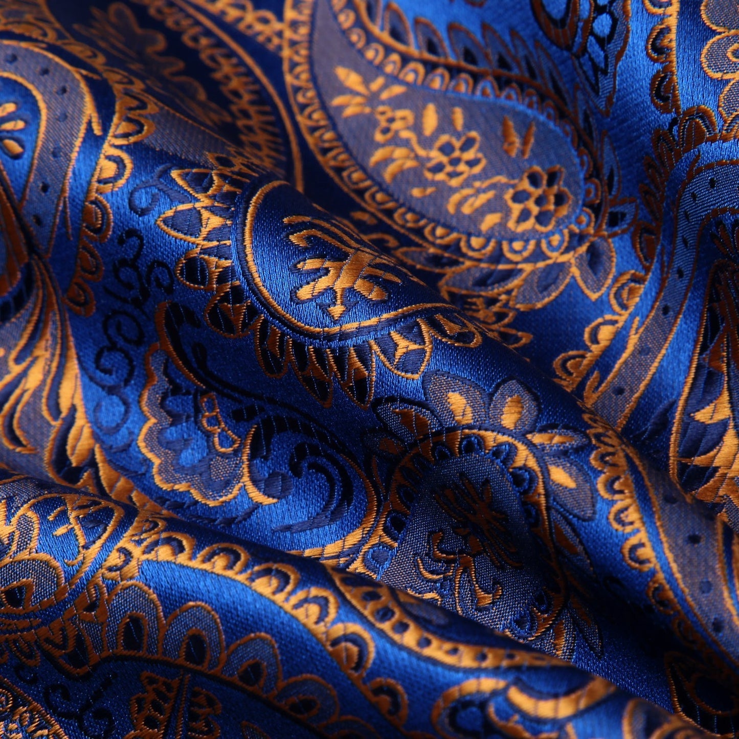 Hisdern Floral Blue Gold Ascot Cravat for Men Wedding Formal