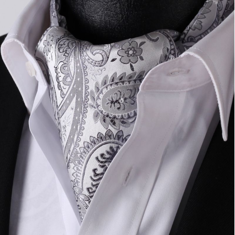 Hisdern Paisley Ascot Cravat for Men Grey Formal Neckwear