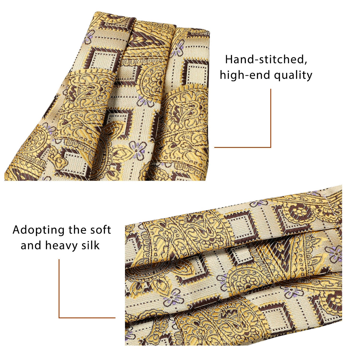 Hisdern Paisley Ascot Cravat for Men Gold Formal Neckwear