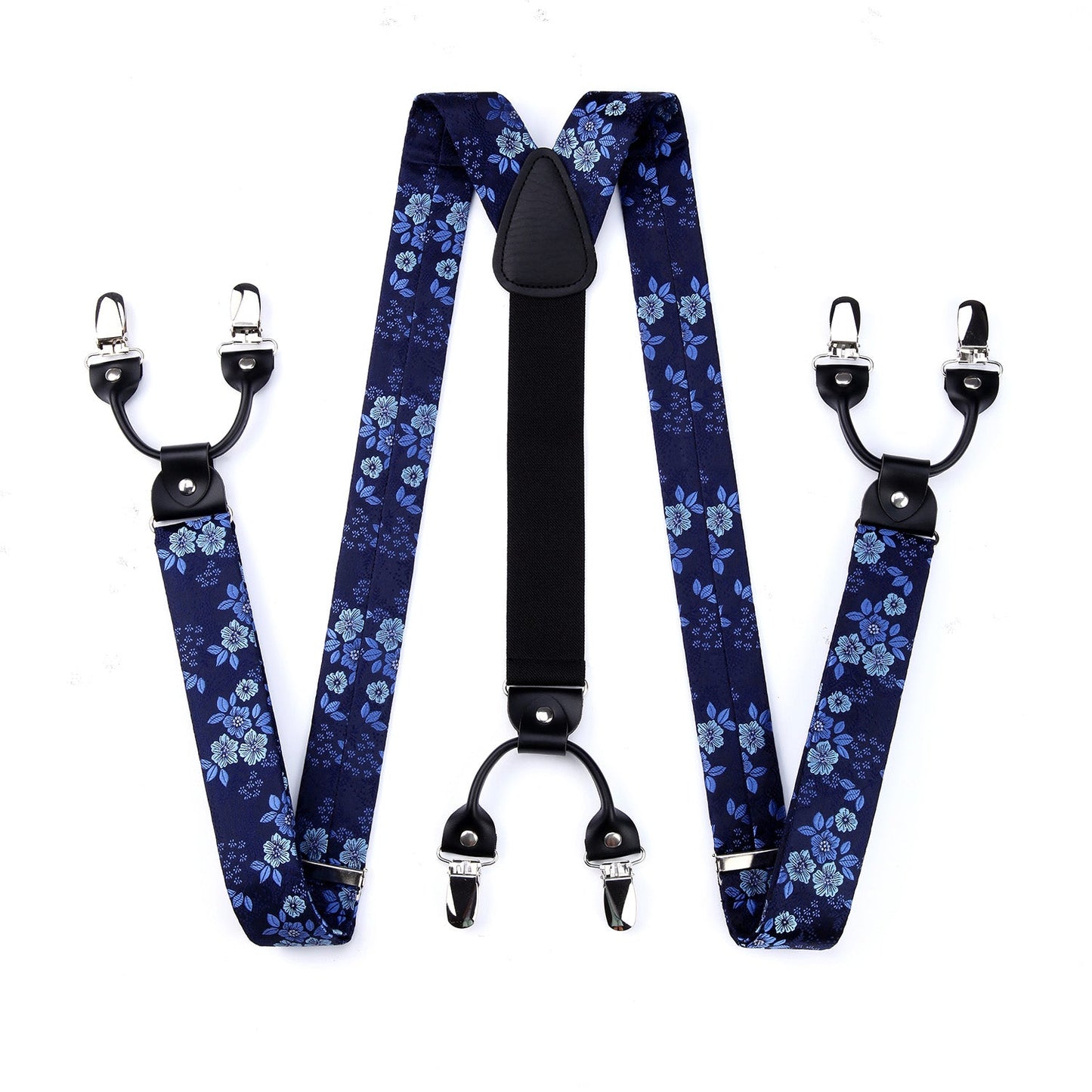 Hisdern Floral Suspenders Pre-tied Bow Tie Set Blue Formal Accessories