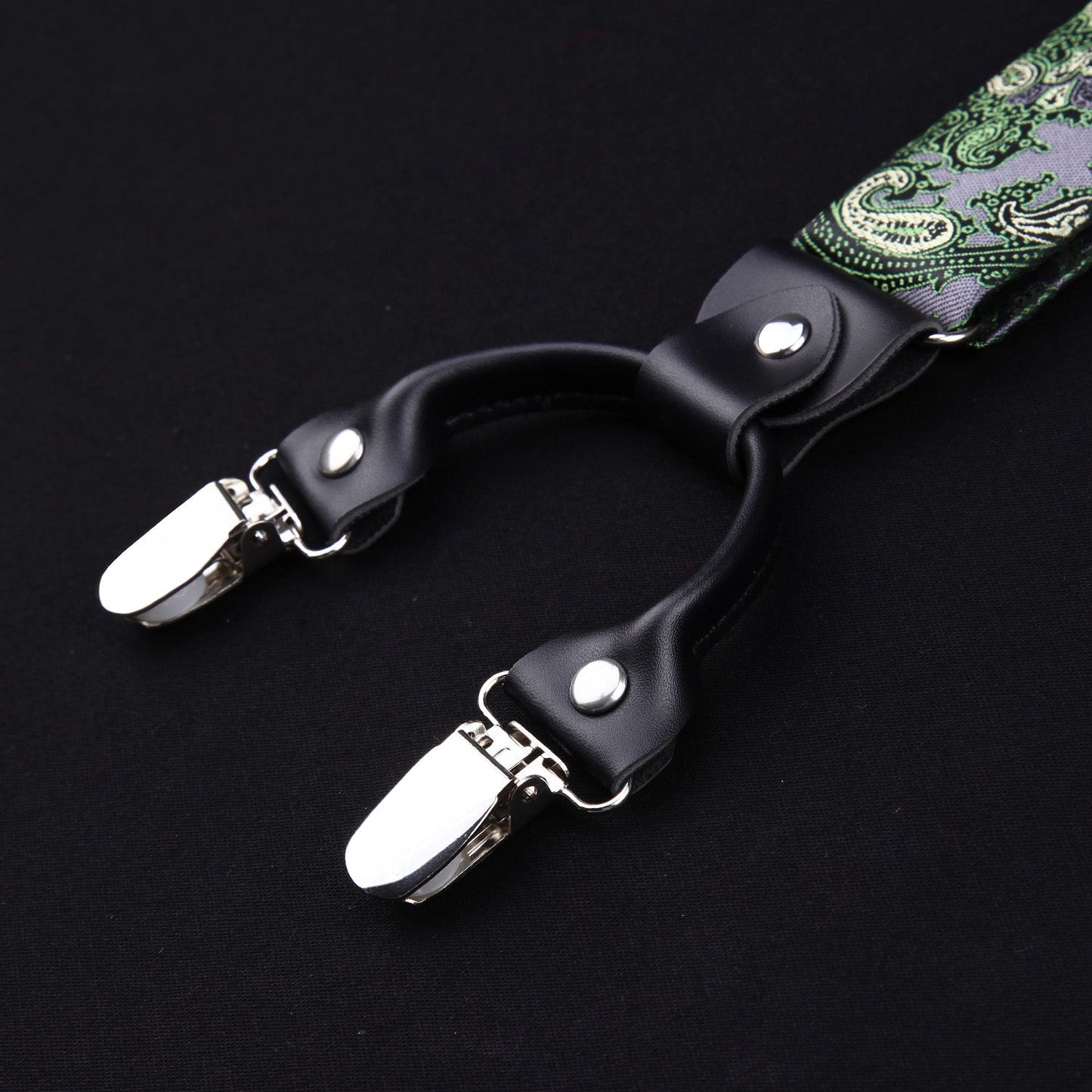Hisdern Paisley Suspenders Pre-tied Bow Tie Set Green Formal Accessories