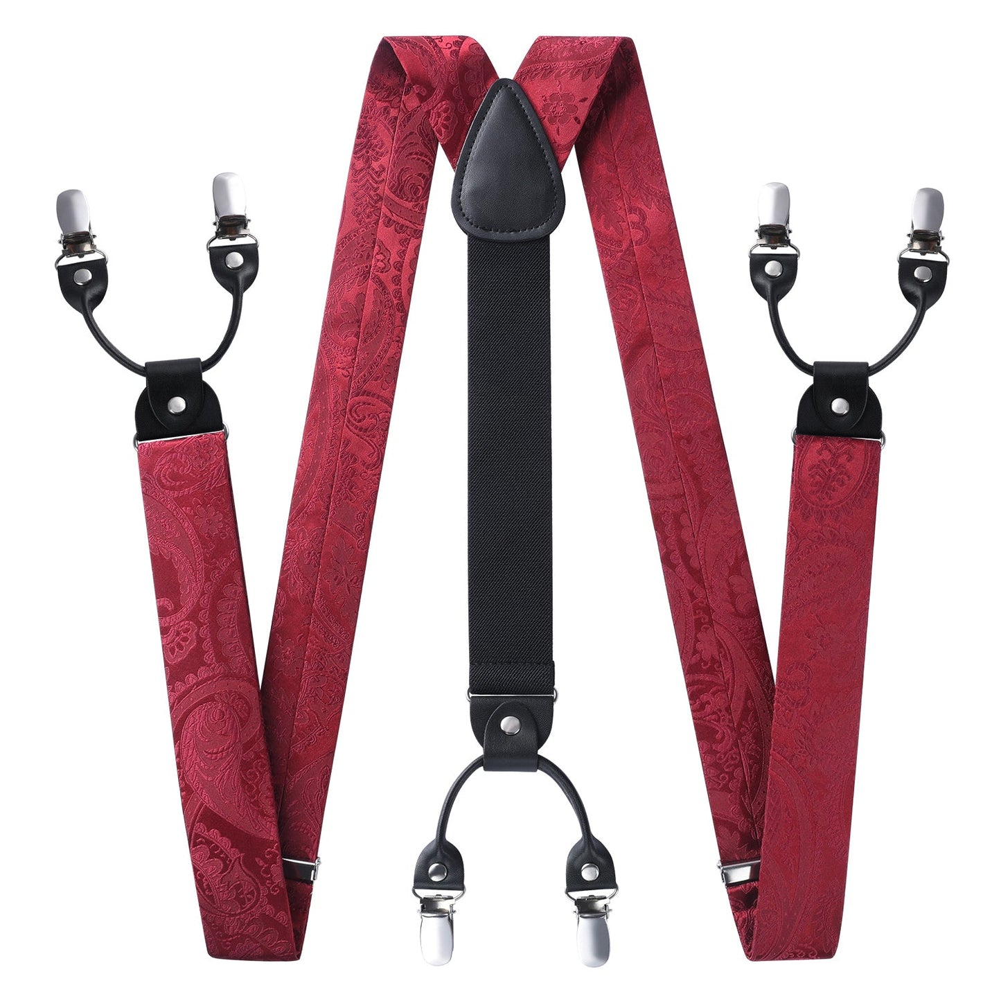 Hisdern Paisley Suspenders Pre-tied Bow Tie Set Maroon Formal Accessories