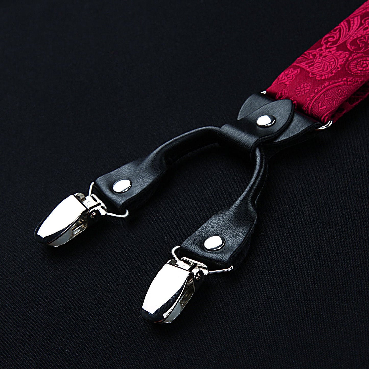 Hisdern Paisley Suspenders Pre-tied Bow Tie Set Red Formal Accessories