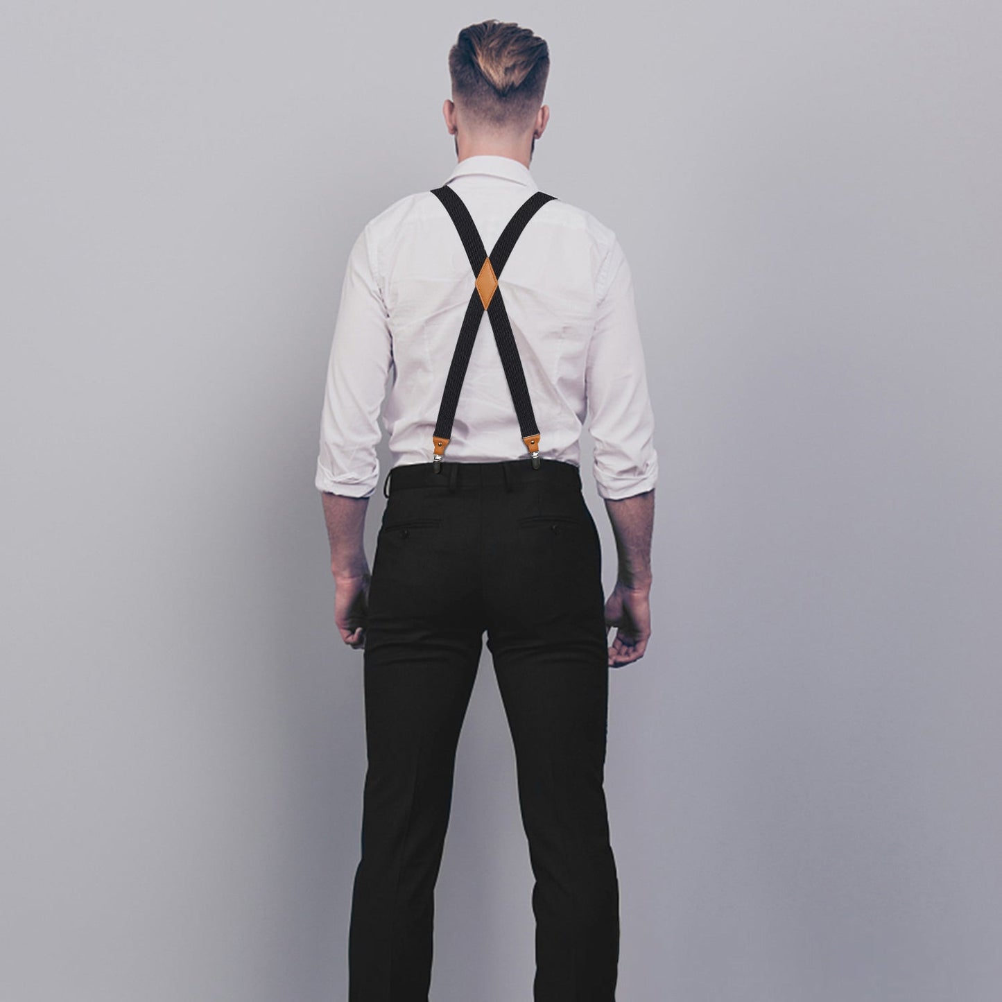 Hisdern 1.4 Inch Adjustable Suspender Black with 4-Clip for Formal Pants