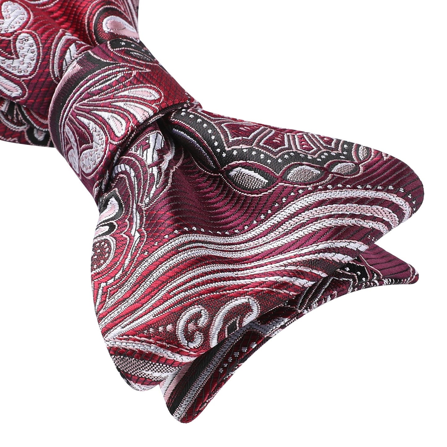Hisdern Burgundy Grey Paisley Bow Tie Set For Evening Wear