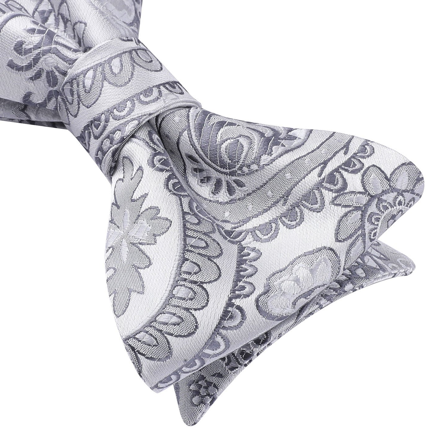 Hisdern Grey Silver Paisley Bow Tie Set For Evening Wear