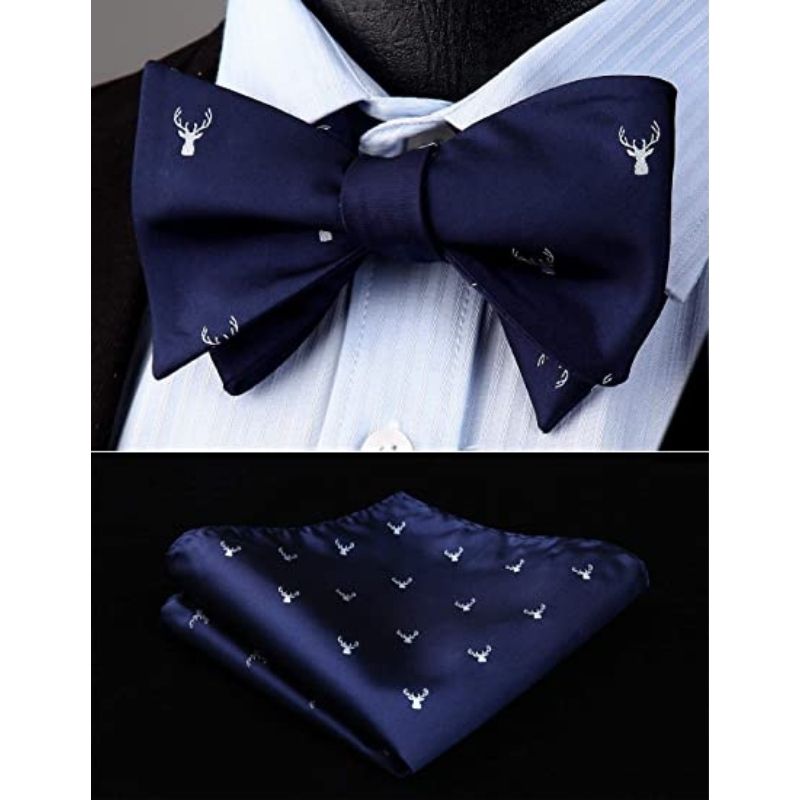Hisdern Deer Navy Animal Bow Tie Accessories Set for Party