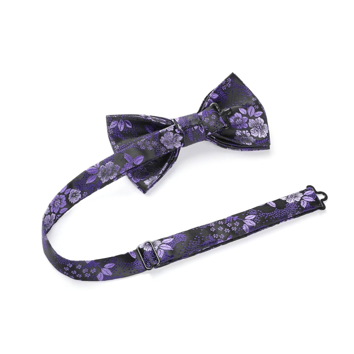 Hisdern Purple Floral Pre-Tied Bow Tie For Evening Wear