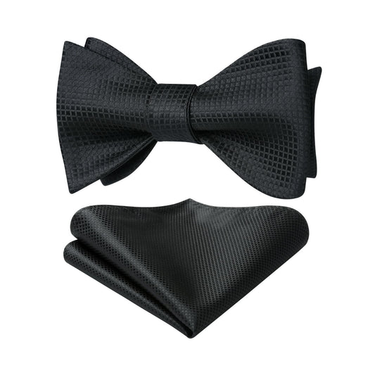 Hisdern Black Plaid Bow Tie Set For Special Occasions