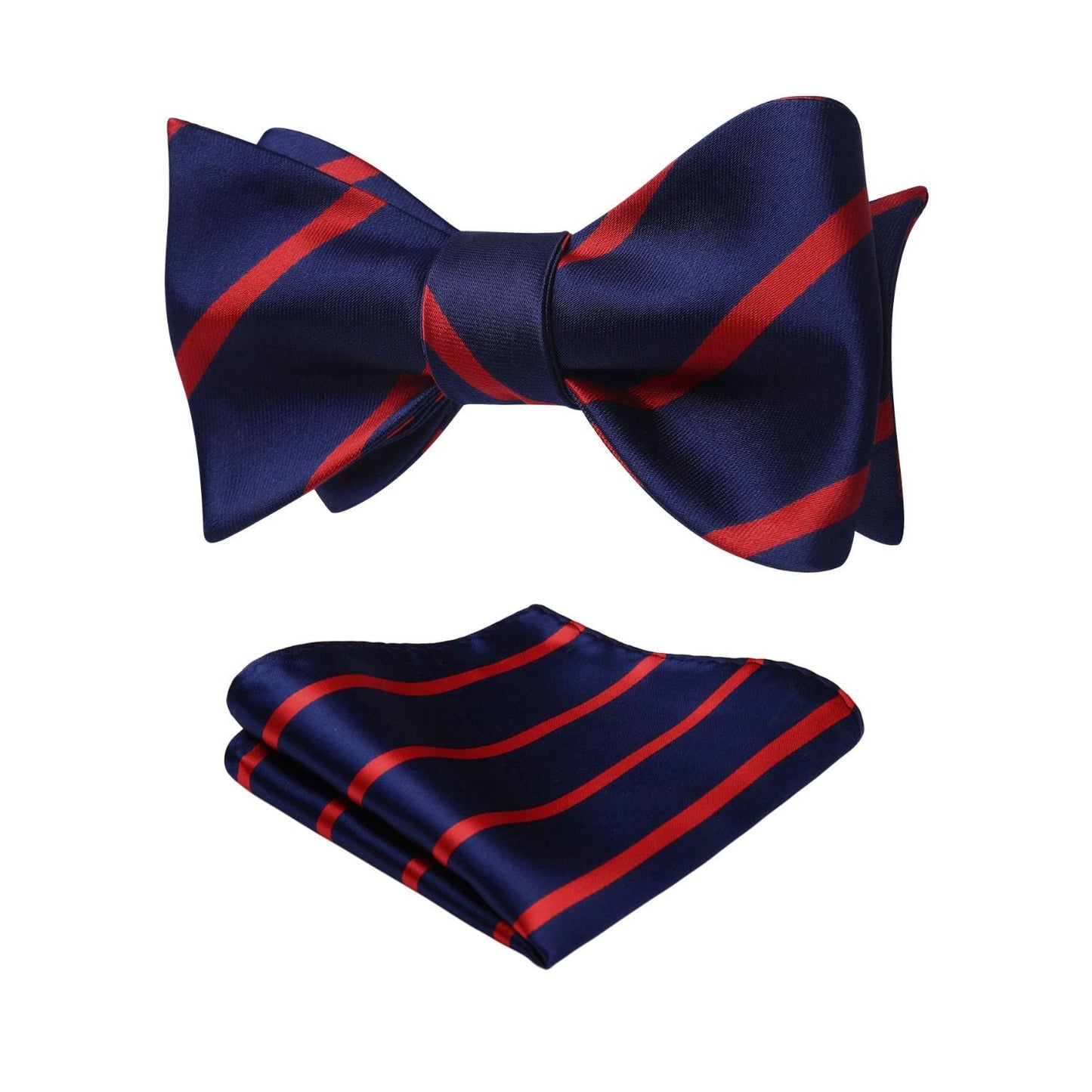 Hisdern Navy Blue Red Striped Bow Tie Accessories Set For Evening Wear