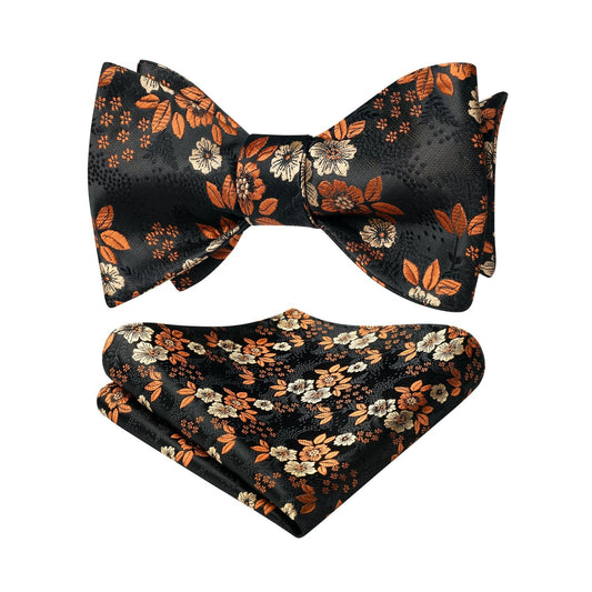 Hisdern Black Floral Bow Tie Set Groomsmen Wedding