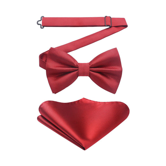 Hisdern Red Solid Pre-Tied Bow Tie Accessories Set For Evening Wear