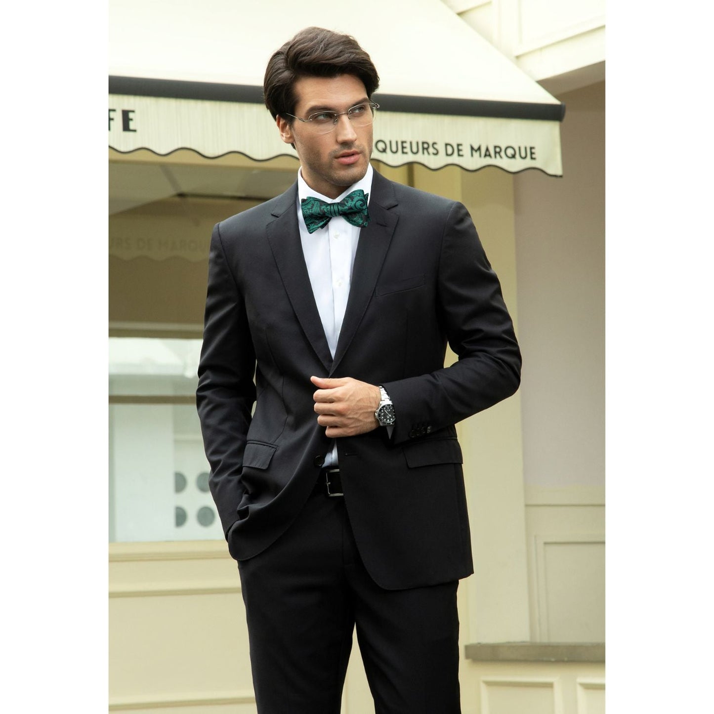 Hisdern Teal Paisley Bow Tie Set For Evening Wear