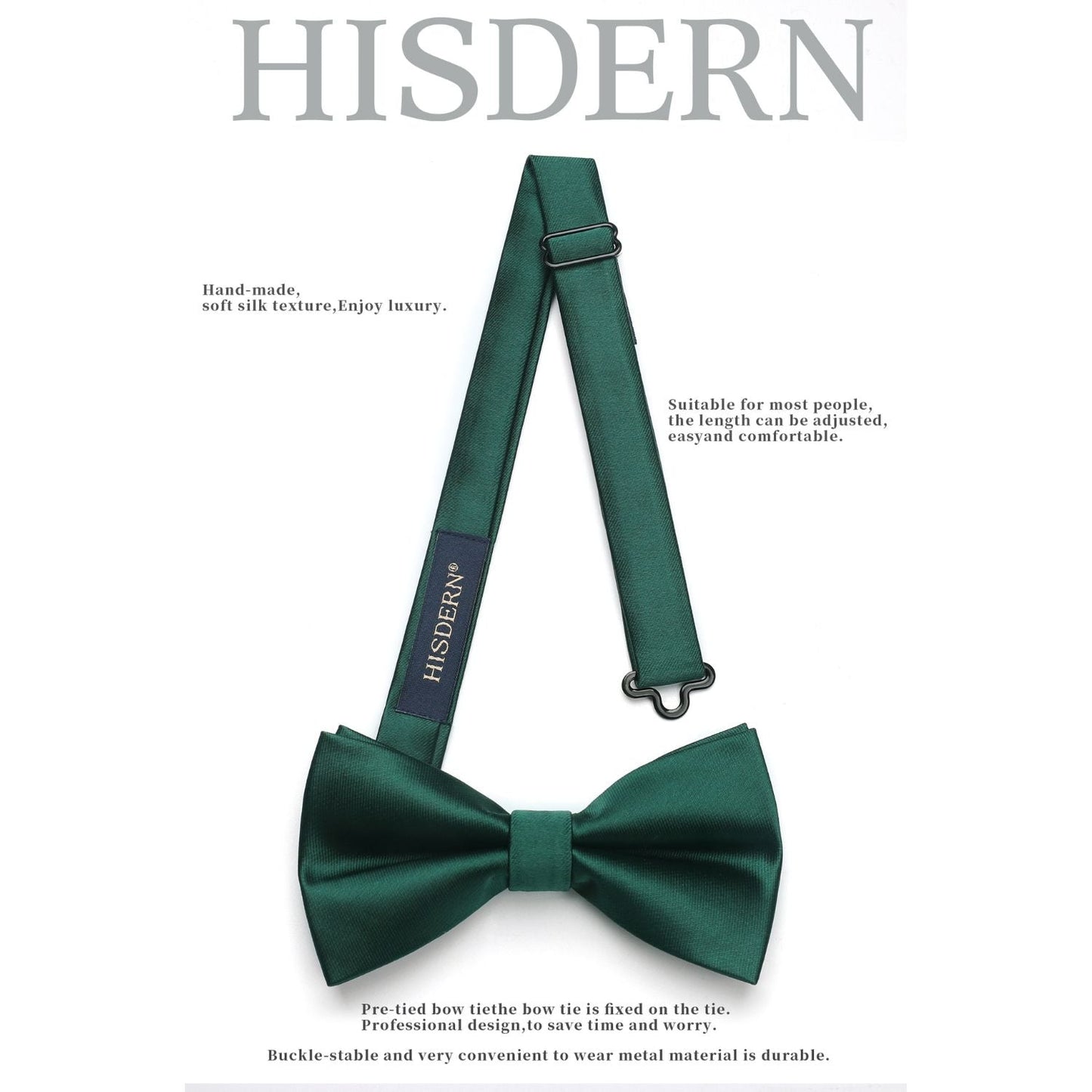 Hisdern Green Solid Pre-Tied Bow Tie For Evening Wear