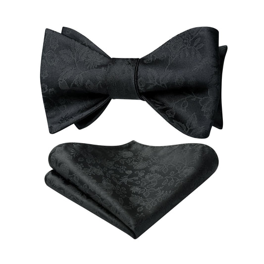Hisdern Black Floral Bow Tie Set Groomsmen Wedding