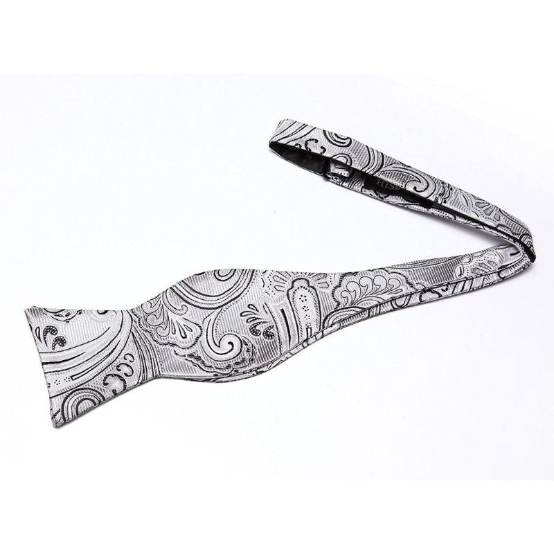 Hisdern Paisley Suspenders Bow Tie Set Silver Black Formal Accessories