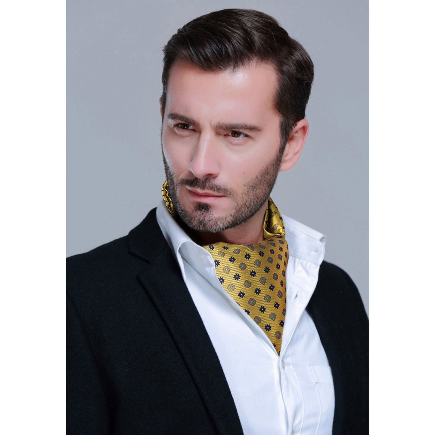 Hisdern Polka Dot Ascot Yellow Cravat for Men Vintage Style Neckwear