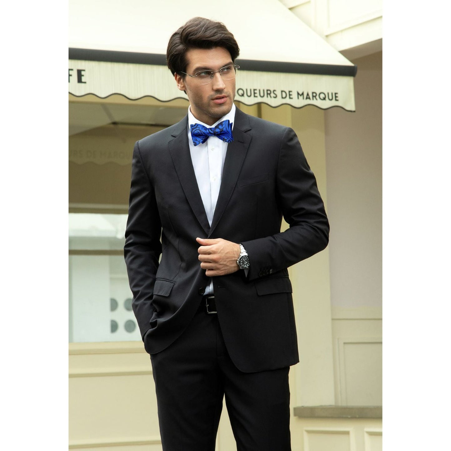 Hisdern Royal Blue Paisley Bow Tie Set For Evening Wear