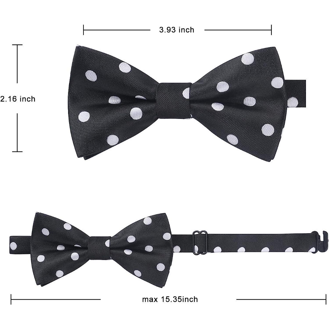 Hisdern Black White Polka Dot Pre-Tied Bow Tie for Boys