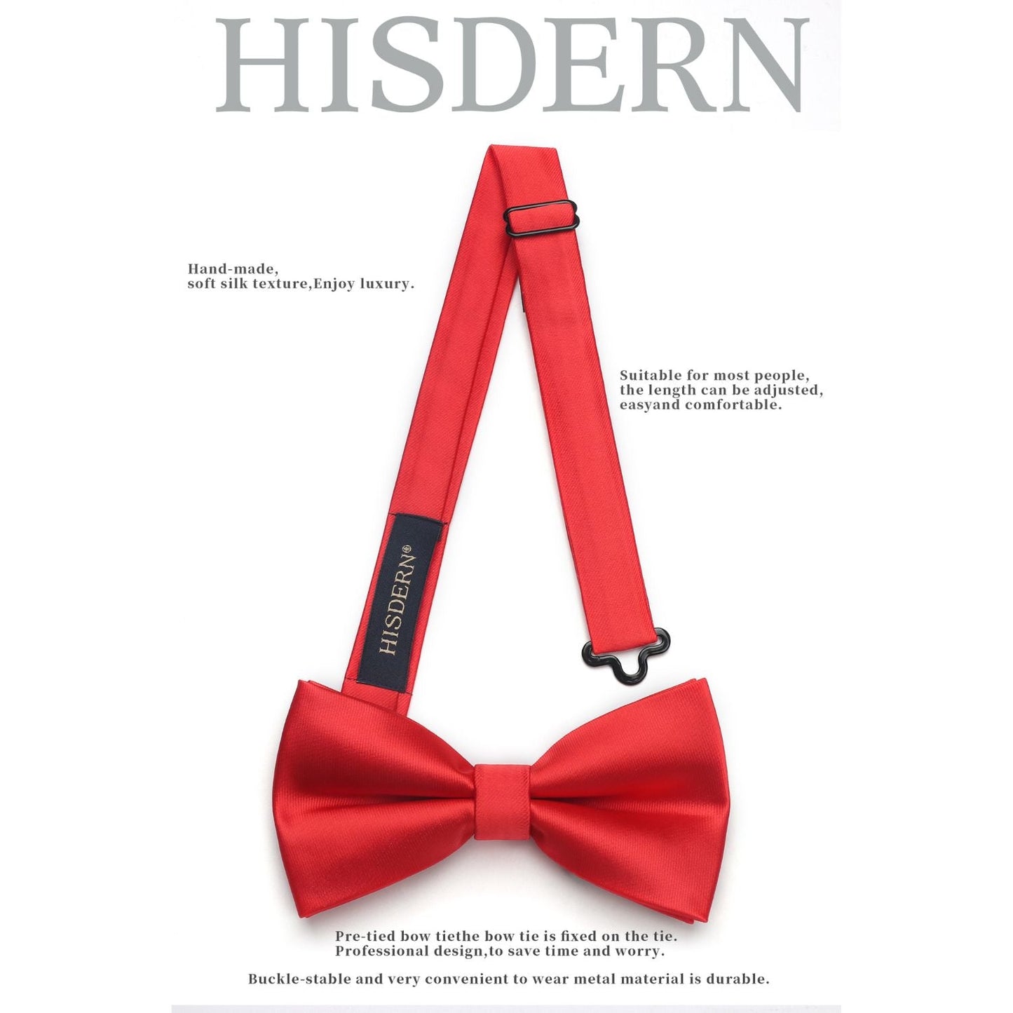 Hisdern Red Solid Pre-Tied Bow Tie For Evening Wear